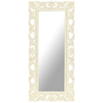 Vidaxl Espejo Tallado A Mano Madera Maciza De Mango Blanco 110x50 Cm