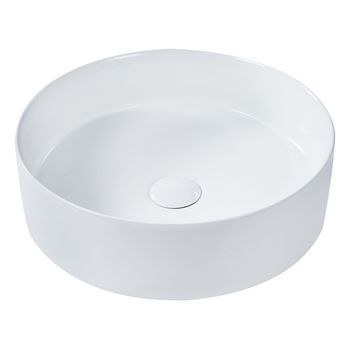 Lavabo De Encimera Baño Cerámica Redondo Blanco Brillante 40 Cm Tebar