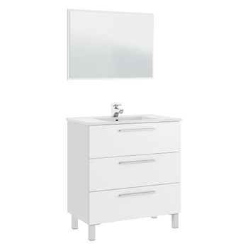 Mueble de baño 3 cajones, espejo y con lavabo cerámico, 80 cm