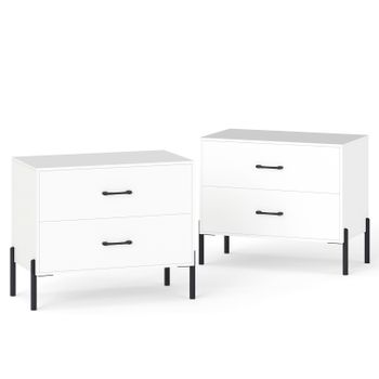 Costway Juego de 2 Cómodas de 2 Cajones de Madera de Ingeniería Gran Capacidad Soporta 30 kg Diseño Elevado para Dormitorio 71 x 40 x 61 cm Blanco