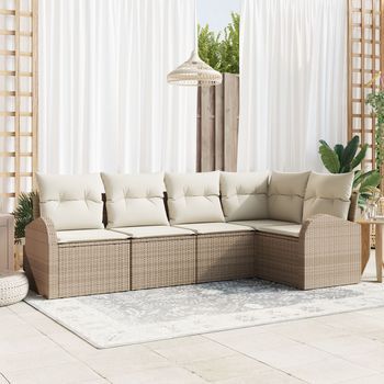 Juego De Sofá De Jardín De 5 Piezas Con Cojines - Ratán Sintético Beige V6279 Unico / Beige
