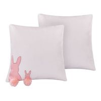 conjunto de 2 cojines decorativos blancos con algodon rosa 45 x 45 cm conejo bordado pompones conejo pascua phlox
