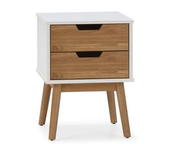 Mesita de noche baku de 2 cajones blanco/cera, madera de pino maciza