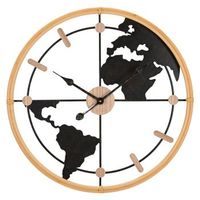 reloj de pared redondo en metal y madera negro y marron o cm 60x5