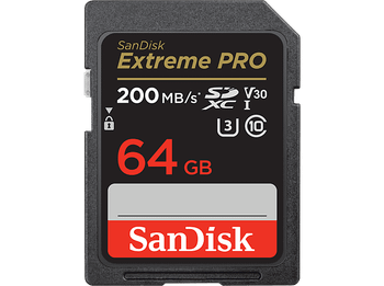 Tarjeta SDXC - SanDisk Extreme PRO, 64 GB, UHS-I, Hasta 200 MB/s lectura, U3, V30, C10, Vídeo 4K UHD, Negro