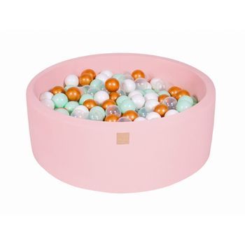 Meowbaby Piscina De Bolas, Round Seca Para Niños, Rosa Claro : Blanco/oro/transparente/menta, 200 Pcs, 90x30cm