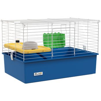 PawHut Jaula para Animales Pequeños Recinto para Conejos Pequeños Chinchillas Cobayas con Bandeja Rampa 71x46x47 cm Azul