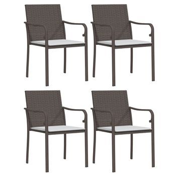 Pack 4 Uds Sillas Jardín | Silla De Exterior | Sillón Y Cojines Ratán Sintético Marrón 56x59x84cm