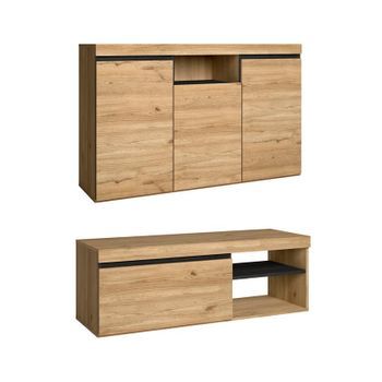 Set Naturale Salón Comedor, Mueble Auxiliar, Buffet-mueble Tv 120cm Roble Negro Nórdico