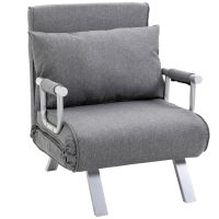 homcom sillon convertible sofa-cama de 1 plaza desenfundable de gran comodidad con cojin y patas de apoyabrazos metalicas de lino gris   aosom espana