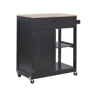 carrito de cocina de mdf madera de caucho negro 75 x 43 x 87 cm ruedas estante 2 baldas 1 cajon trapani
