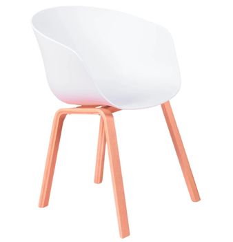 Silla con asiento de plástico y patas de madera de haya, blanco