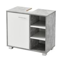 mueble de lavabo - 56 x 60 x 31 cm - mueble de bano debajo del lavabo - con puerta y 3 estantes - aglomerado - con ranura para sifon - blanco y efecto hormigon encasa