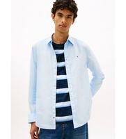 tommy jeans para hombre dm0dm22026 camisa de popelin con logo bordado azul s casual algodon manga larga