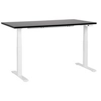 escritorio de altura regulable electrico oficina moderna patas cuadradas 160 x 72 cm tablero negro soporte de acero blanco destines