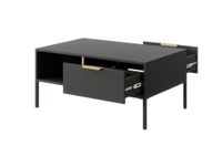 mesa de centro efecto madera negro y dorado