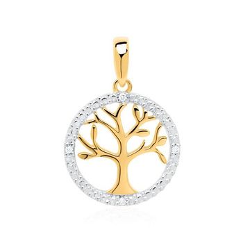 14 quilates colgante de oro árbol de la vida con diamantes