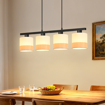 Nettlife Lámpara Colgante Vintage 4 Luces E27, Araña Tela, Ajustable, Retro Comedor Salón Cocina (bombillas No Incluidas)