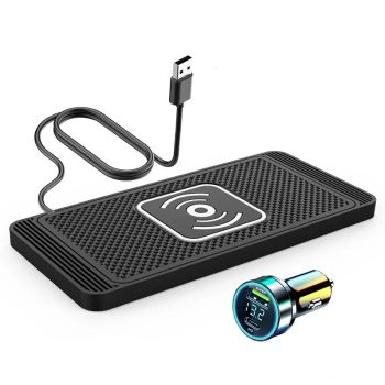 Cargador inalámbrico para coche de 15 W Cargador rápido inalámbrico para coche Soporte de almohadilla de silicona para t