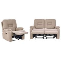 conjunto de sala de estar sofa 2 plazas sillon reclinable manual de tela reposapies respaldo gris pardo bergen