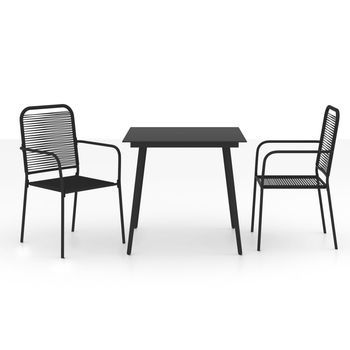Conjunto Comedor Jardin 3 Uds | Mueble Jardin Mesa Y Sillas Cuerda De Algodón Y Acero Negro