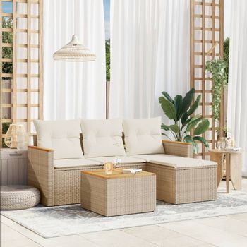 Conjunto De Sofás Jardín Con Cojines 5 Uds | Mueble Jardin Mesa Y Sillas Ratán Sintético Beige Cfw347707