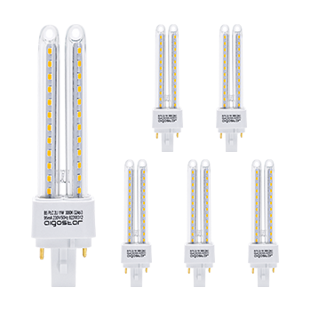 Aigostar Pack de 5 Bombillas LED PLC 2U, tubo de 11W Maiz G24, Blanco Cálido 3000K, 880lm, No regulable