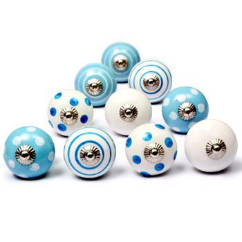 Juego De 10 Pomos Tiradores De Cerámica Diseño Puntos Y Líneas En Azul Y Blanco Decoración De Muebles Y Armarios Para Habitación Infantil Nacnic