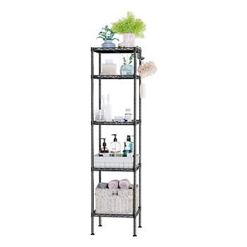 Estantería De Baño De 5 Niveles Ajustables Con Ganchos - Negro