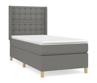 cama box spring con colchon tela gris oscuro 100x200 cm botones