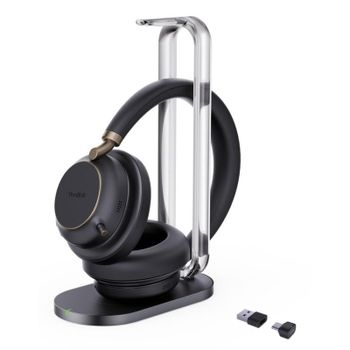 Auriculares Yealink BH76 Plus inalámbricos Bluetooth 5.3 con Cancelación Híbrida de Ruido, Micrófono Boom y Base de Carga, Negro
