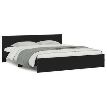 Cama Matrimonial | Cama Para Adultos | Estructura De Cama Con Cabecero Negra 180x200 Cm