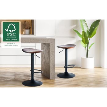 Set de 2 taburetes de bar regulable en madera nogal