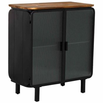 Vitrina de metal, madera y vidrio 2 puertas 72x37x81h cm - negro