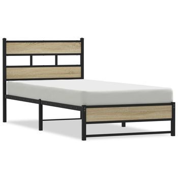 Cama Individual | Cama Para Adulto | Estructura De Cama Sin Colchón Metal Roble Sonoma 90x190 Cm