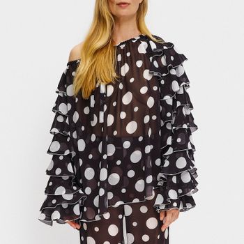 Sleeper Samba Ruffled Polka-Dot Chiffon Blouse - M