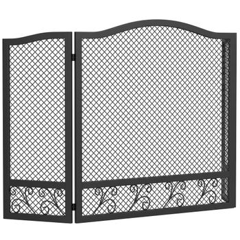 HOMCOM Salvachispas para Chimenea Plegable de 3 Paneles con Diseño Floral 107x60 cm Negro   Aosom España