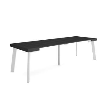 Mesa Consola Extensible, Mesa Comedor Plegable, 260, Para 12 Comensales, Patas De Madera, Estilo Moderno, Negro