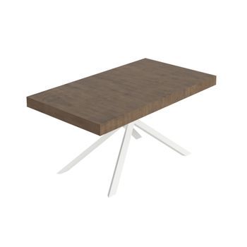 Mesa Extensible Niket De Nogal 160/264x90 Cm Con Patas Blancas