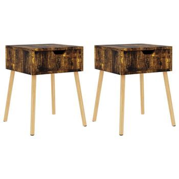 Pack 2 Uds Mesitas Noche | Mesa Auxiliar | Mesilla Madera Ingeniería Roble Ahumado 40x40x56 Cm
