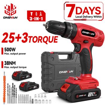 Taladro percutor eléctrico inalámbrico ONEVAN 25+3 Torque 500W, destornillador, herramienta eléctrica doméstica para batería Makita de 18V.