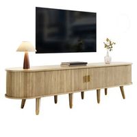 mueble para tv con puertas correderas 175 cm mesa de television color roble mdf estilo rustico