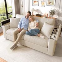 sofa de 2 plazas con almacenamiento integrado en los reposabrazos y bolsillos laterales 2 cojines - tejido de chenilla - 180 x 815 x 84 cm - beige