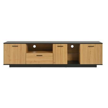 Mueble De Tv De 180 Cm Negro Y Madera Con Tres Puertas Y Luces Led De 16 Colores
