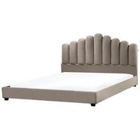 cama con somier de terciopelo cabecero de concha marina gris pardo 180 x 200 cm vincennes