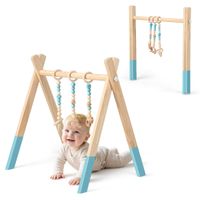 costway gimnasio para bebes con juguetes para denticion desarrollo cerebral plegable de madera para ninos 3 meses verde 66 x 40 x 60 cm