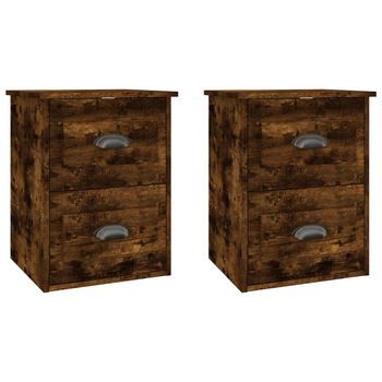 Pack 2 Uds Mesita De Noche | Mesa Auxiliar | Mesilla De Pared Color Roble Ahumado 41,5x36x53cm