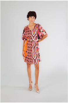 vestido túnica de raso estampado multicolored scarf
