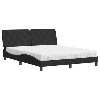 Cama Con Colchón Terciopelo Negro 160x200 Cm