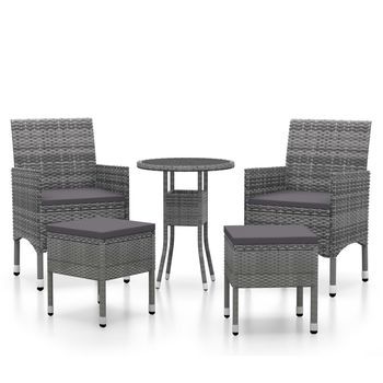 Conjunto De Muebles De Jardín 5 Uds | Mesa Y Sillas Ratán Sintético Gris